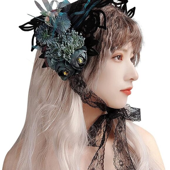 Gothic Lolita Headband Lace Flowers Vintage Victorian Cosplay Accessory main image 5